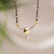 Classic Silver Black Bead Chain with Elegant CZ's and Gold Coated Pendant