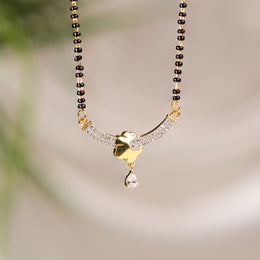 Classic Silver Black Bead Chain with Elegant CZ's and Gold Coated Pendant