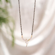 Elegant Silver Black Bead Chain with CZ Peacock Pendant