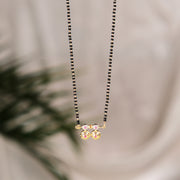 Simple Silver Black Bead Chain with Stone Pendant