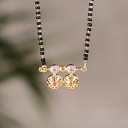 Simple Silver Black Bead Chain with Stone Pendant