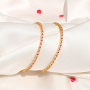 Simple Silver Tennis Style CZ & Red Stone Bangles