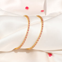 Simple Silver Tennis Style CZ & Red Stone Bangles