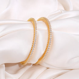 Elegant Solitaire Zircon Studded Silver Bangles