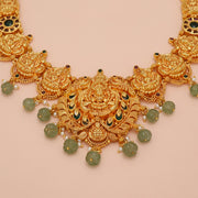 Rich Silver Lakshmi Devi Necklace with Mint Green Beads