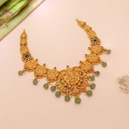 Rich Silver Lakshmi Devi Necklace with Mint Green Beads