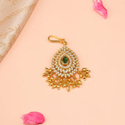 Silver and Kundan Maang Tikka with Gold Bead Hangings
