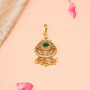 Silver and Kundan Maang Tikka with Green Stone Highlight