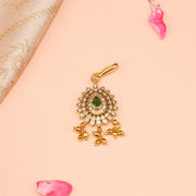 Silver and Kundan Combination Maang Tikka with Gold Bead Hangings