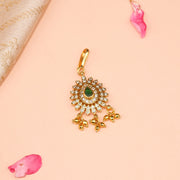 Silver and Kundan Combination Maang Tikka with Gold Bead Hangings