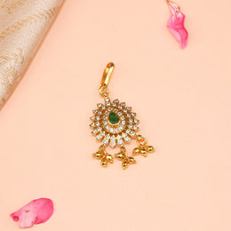 Silver and Kundan Combination Maang Tikka with Gold Bead Hangings
