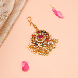 Silver Stone-Studded Maang Tikka with Floral Design