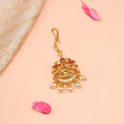 Silver Lord Ganesh Maang TIkka with Pearl Hangings