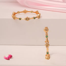 Silver Lakshmi Devi Bangles with Green Stone