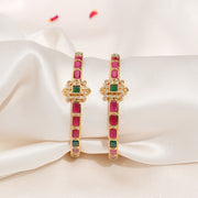 Magical Silver Bangles with Cubic Red & Green Stones
