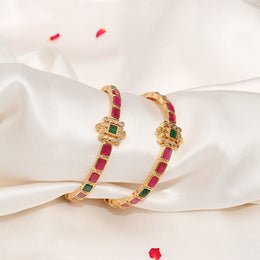 Magical Silver Bangles with Cubic Red & Green Stones