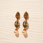 Antique Silver Lakshmi Devi Earrings with Pearl Hangings