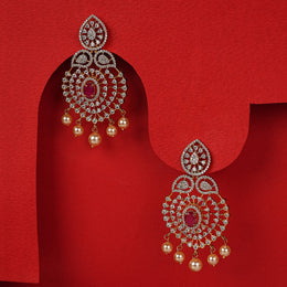 Silver and CZ Earrings with Leaf Highlights and Pearls