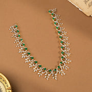 Silver CZ Necklace with Leaf Design and Green Stones
