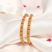 Traditional Temple Finish Silver Bangles with Red Stone HIghlights