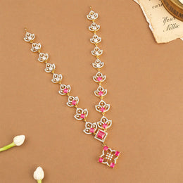 Regal Silver Necklace with Floral Design and Red Stone Highlights