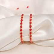 Simple Pearl Design Silver Bangles with Red Stone Highlights