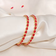 Simple Pearl Design Silver Bangles with Red Stone Highlights