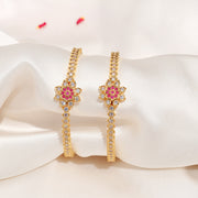 Contemporary Silver CZ Bangles with Floral Design