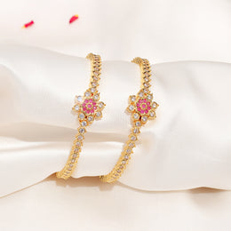 Contemporary Silver CZ Bangles with Floral Design