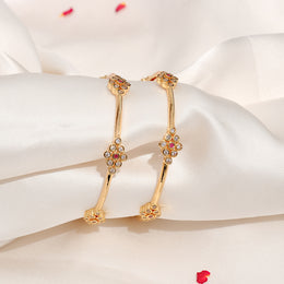 Silver CZ Bangles Adorned with Floral Motifs