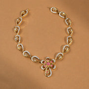 Elegant Silver CZ Necklace in Floral Design