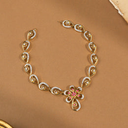 Elegant Silver CZ Necklace in Floral Design