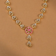 Simple Silver CZ Necklace with Peacock Design and Red Stone Highlights