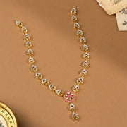 Simple Silver CZ Necklace with Peacock Design and Red Stone Highlights