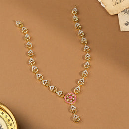 Simple Silver CZ Necklace with Peacock Design and Red Stone Highlights