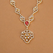 Elegant Silver CZ Necklace in Petal Design