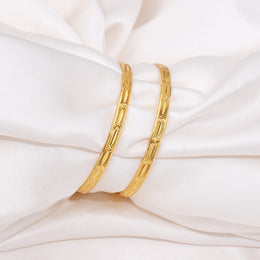 Elegant Textured Gold Bangles with Geometric Engraved Design