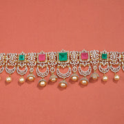 Silver Vaddanam with Green and Red Stones