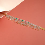 Silver Vaddanam with Green and Red Stones