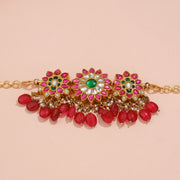Elegant Floral Kundan Choker with Ruby Green Bead Tassels