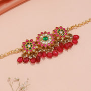 Elegant Floral Kundan Choker with Ruby Green Bead Tassels