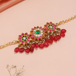 Elegant Floral Kundan Choker with Ruby Green Bead Tassels