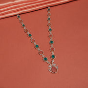 Stone-Studded Silver Peacock and Floral Necklace