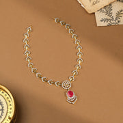 Royal Silver CZ Neckalce with Florets and Red Stone Pendant