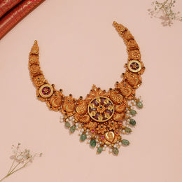 Traditional Lakshmi Necklace with Red Stones & Mint Green Beads