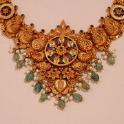 Traditional Lakshmi Necklace with Red Stones & Mint Green Beads