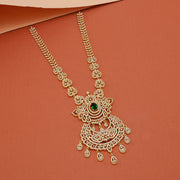 Floral Silver Necklace with CZs and Green Stone Pendant