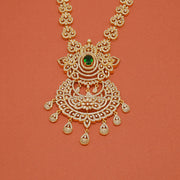 Floral Silver Necklace with CZs and Green Stone Pendant