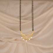 Graceful Silver Black Beads with CZ Pendant & Pearl Hangings