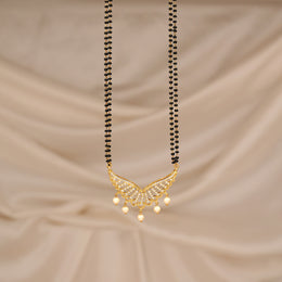 Graceful Silver Black Beads with CZ Pendant & Pearl Hangings